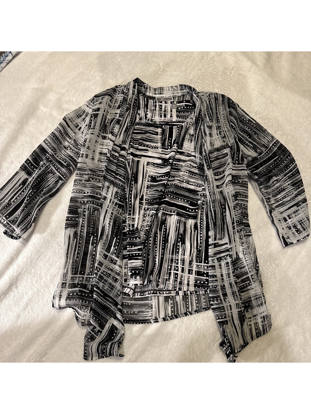 JM Collection 2Pc Black White Abstract Print Open Front Jacket Tank Set PS (0126